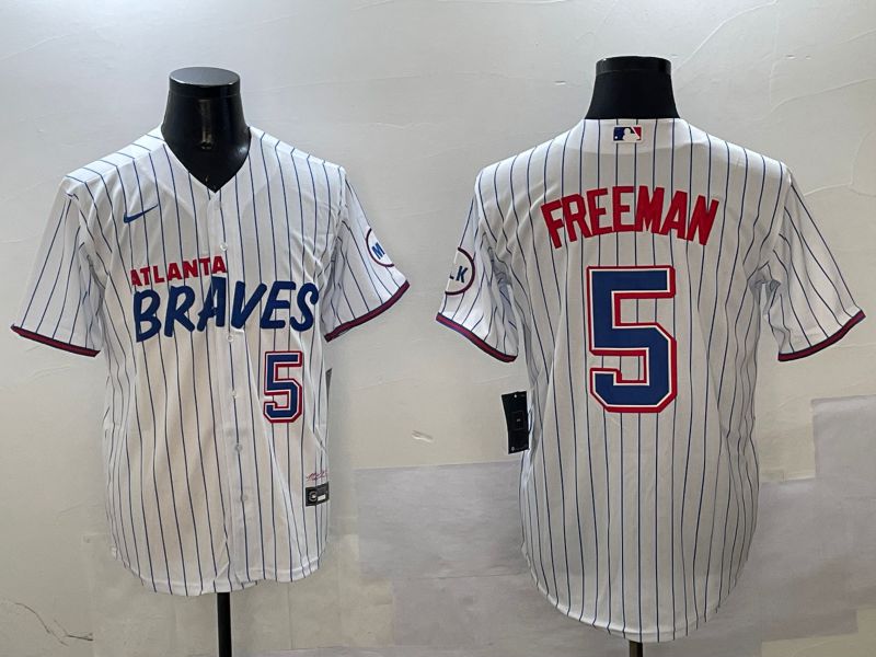 Men Atlanta Braves #5 Freeman White Stripe Fashion Game 2025 Nike MLB Jersey style 3